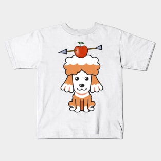 Funny Poodle is playing william tell with an apple and arrow Kids T-Shirt